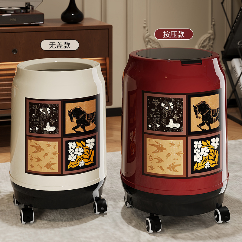 새로운 중고 쓰레기통, 가정용 수납통, 거실 고급형 바퀴 달린 청소통, 내부 및 외부 이중통 이동식 종이통